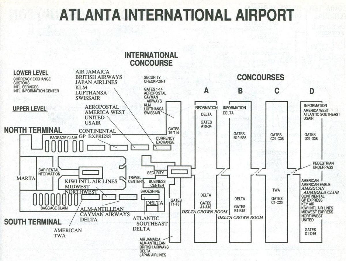 Atlanta airport terminal z karty