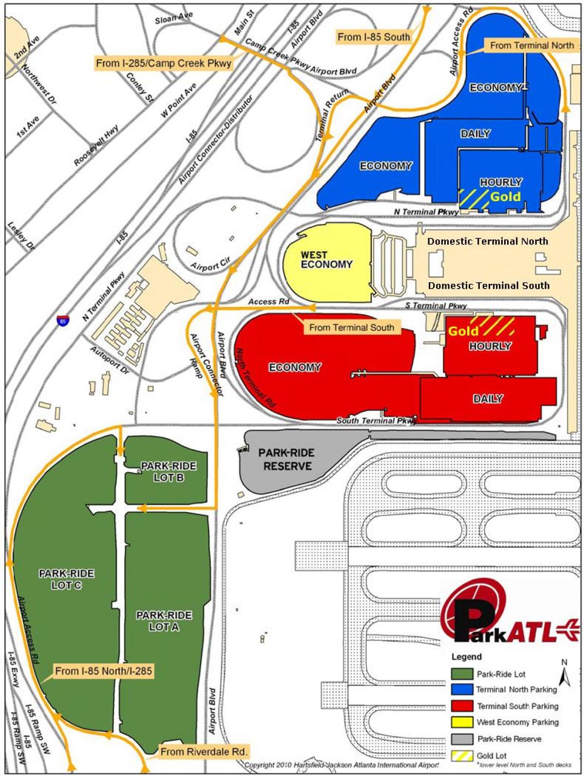 Atlanta mapa parkingów lotniska Hartsfield